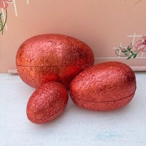 Vintage Foil Paper Mache Red Easter Egg West Germany Set Of 3